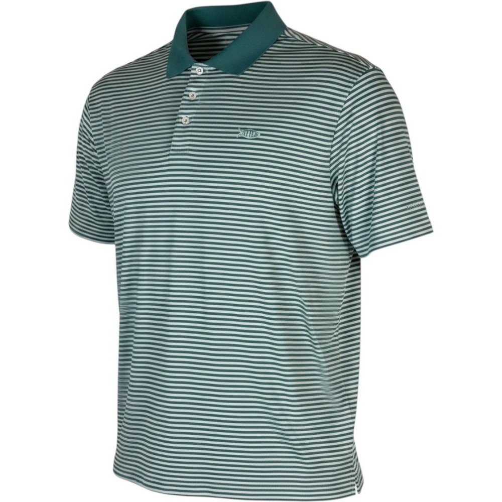 AFTCO Mens XXL Striped Performance Fishing Polo Shirt Teal White Short Sleeve